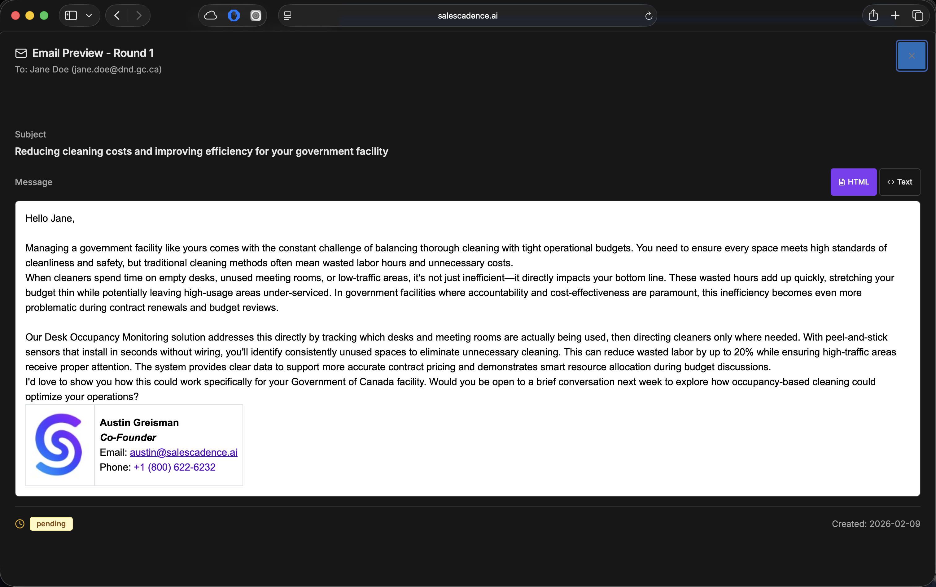 AI-Generated Emails — hyper-personalized email preview and delivery