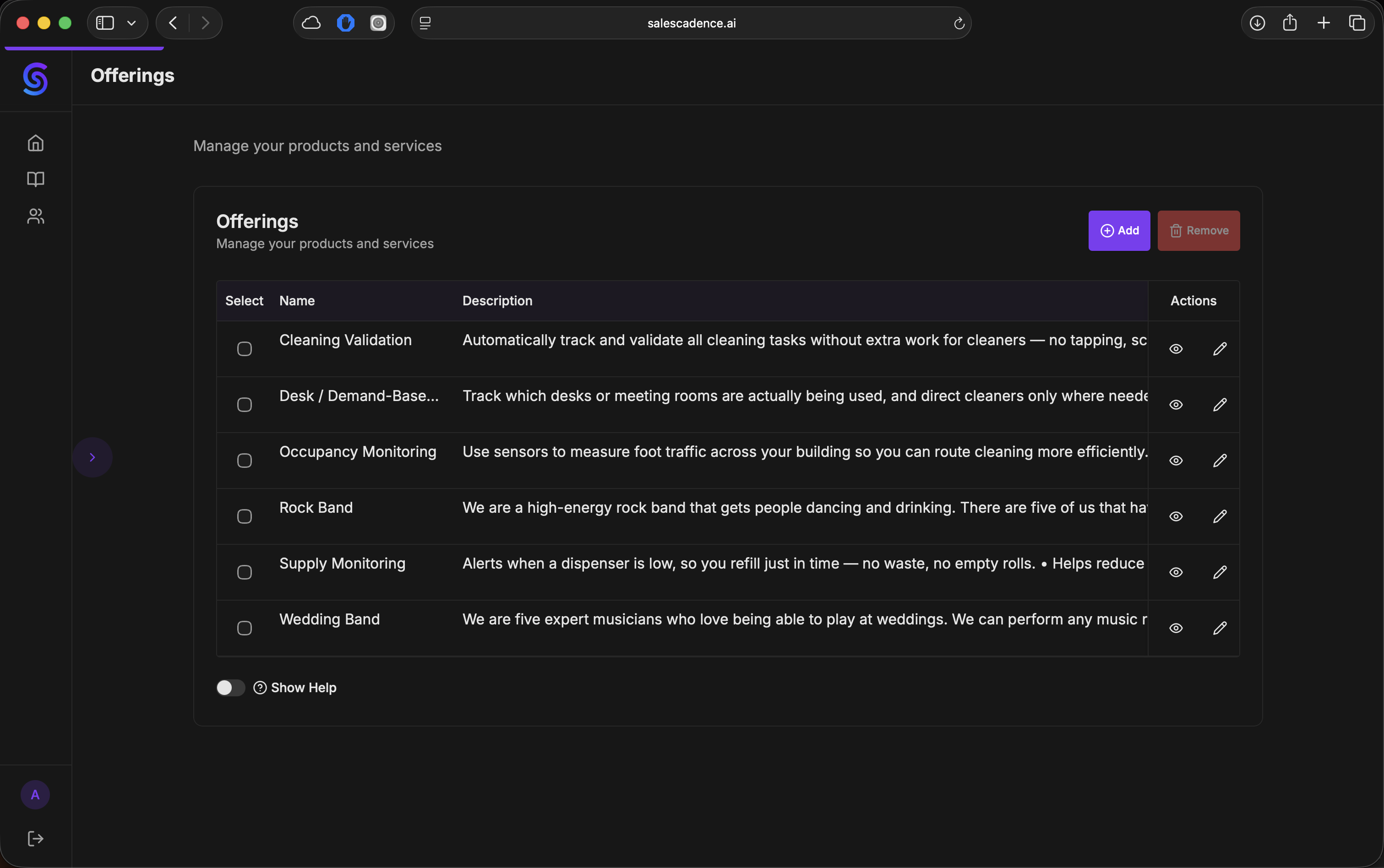 Offerings Manager — list products and services for AI-powered prospect matching