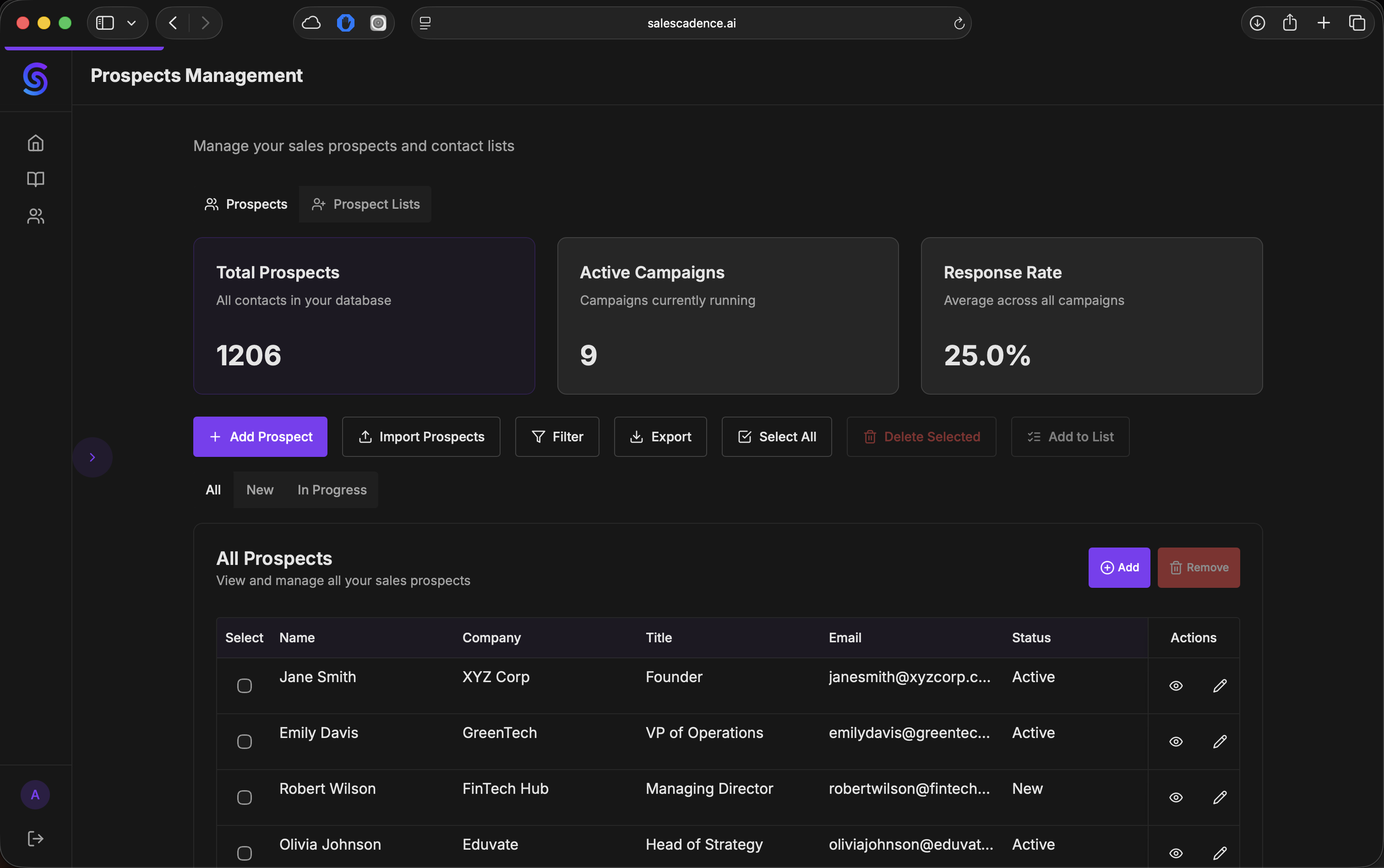 Prospect Manager — import and manage contacts, CSV lists, and prospect data